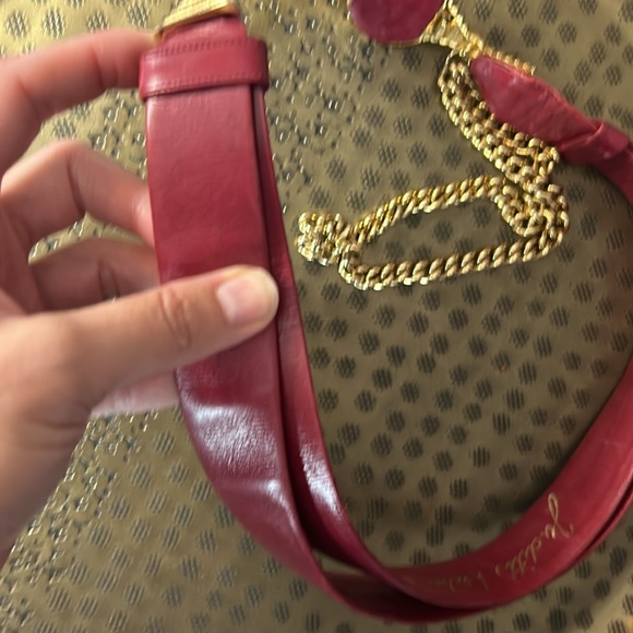 Judith Leiber Adjustable Red Leather Belt with Coin and chain - Picture 6 of 7